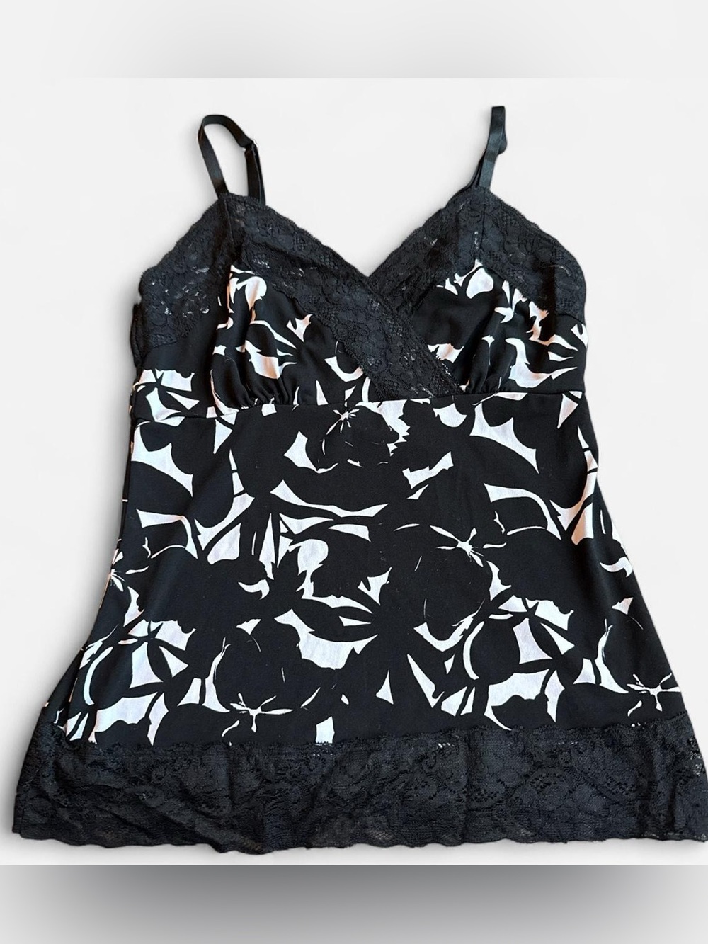 Black and white floral lace cami top